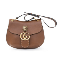 Load image into Gallery viewer, Gucci Calfskin GG Marmont Flap Shoulder Bag Brown