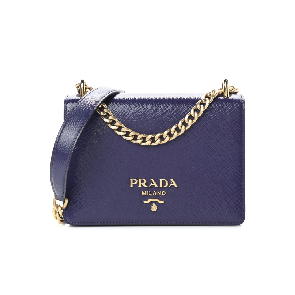 Prada Chain Flap Bag Saffiano Leather Small Purple