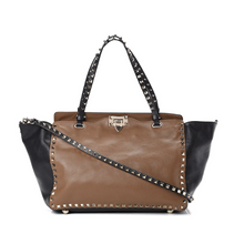 Load image into Gallery viewer, Valentino Vitello Medium Rockstud Tote Brown & Black
