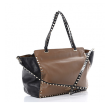 Load image into Gallery viewer, Valentino Vitello Medium Rockstud Tote Brown & Black