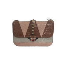 Load image into Gallery viewer, Valentino Colorblock Crocodile Rockstud Glam Lock Medium Shoulder Bag