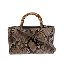 Load image into Gallery viewer, Gucci Brown Python Leather Bamboo Shopper Tote