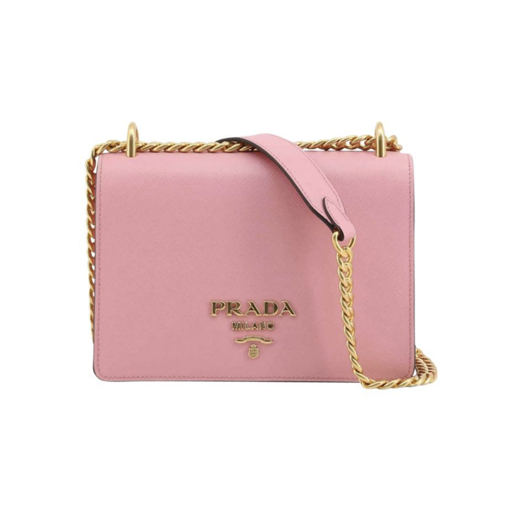 Prada Chain Flap Bag Saffiano Leather Small - Pink