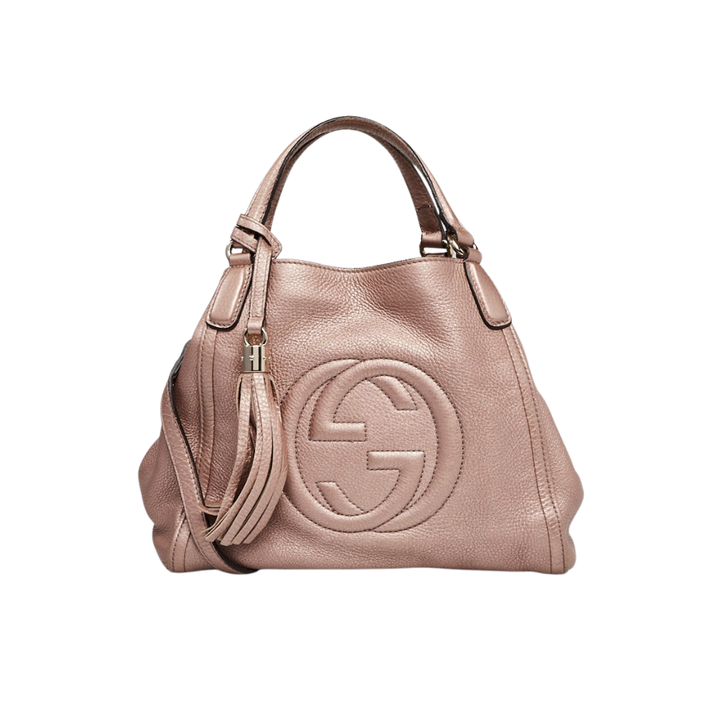 Gucci Rose Gold Metallic Pebbled Leather Soho Shoulder Bag