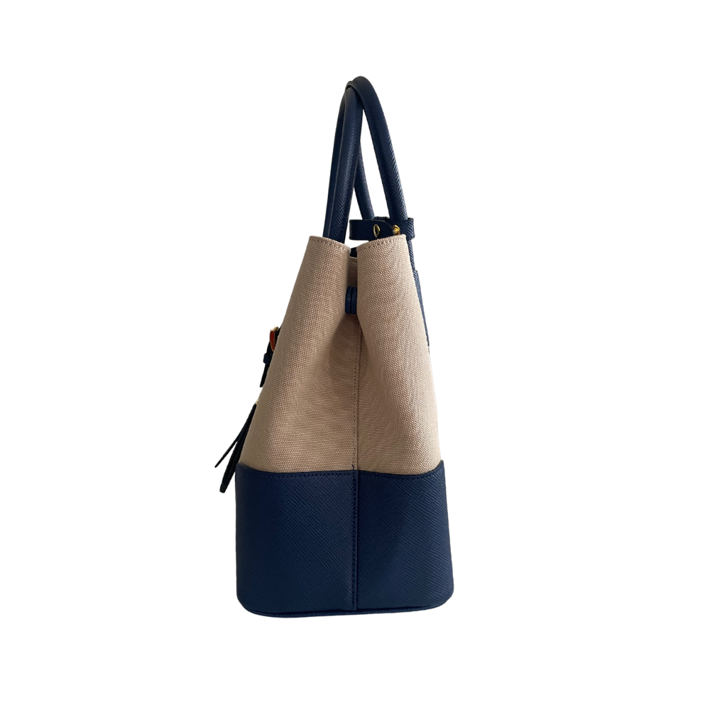 【新品未使用】PRADA CANAPA MELAN ベージュ/ネイビー✨希少✨ Prada Canapa Saffiano Large Double Bag Corda Bluette – JB Jewelry Co.