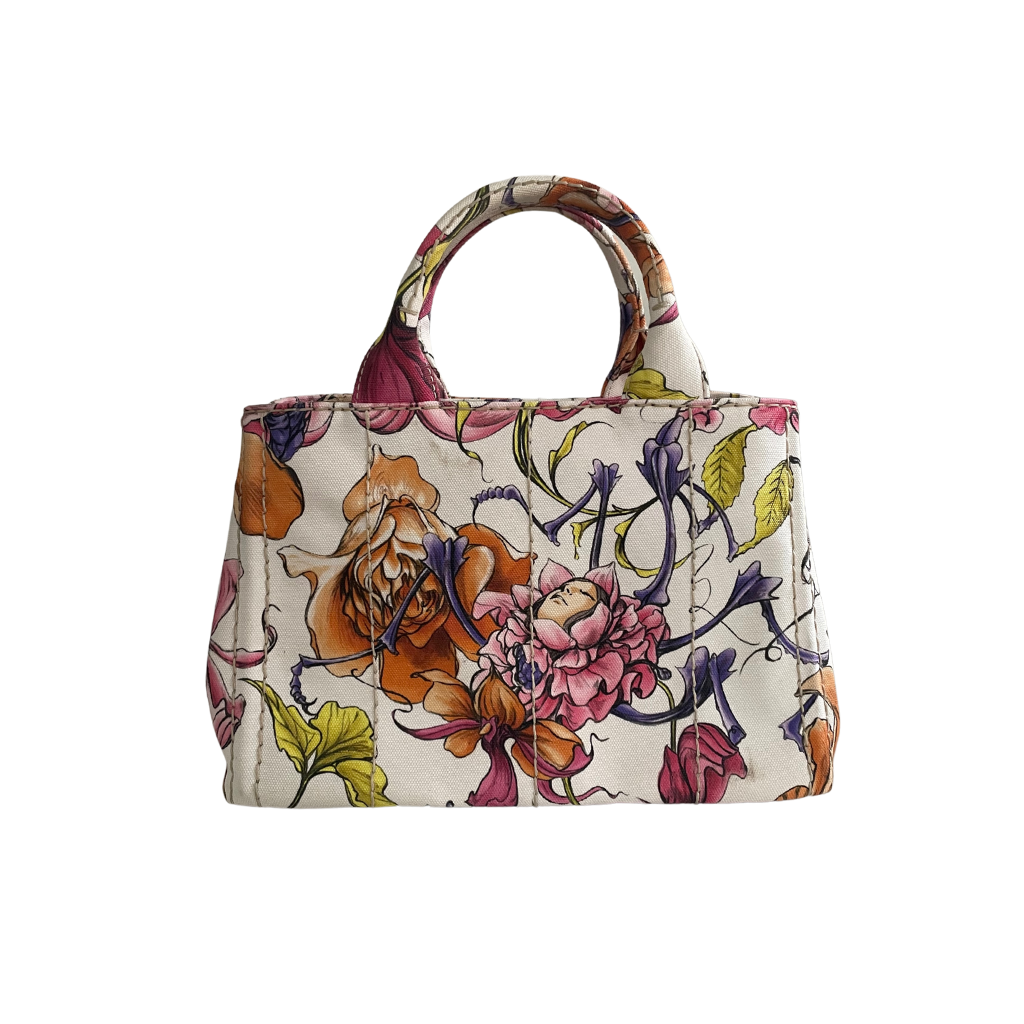 Prada Canapa Canvas Floral Satchel – JB Jewelry Co. Prada Canapa Canvas Floral Satchel – JB Jewelry Co.