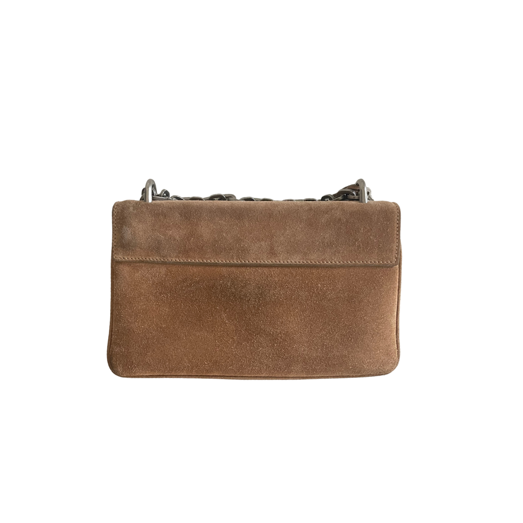 Prada Brown Suede Lock Flap Chain Shoulder Bag – JB Jewelry Co. Prada Brown Suede Lock Flap Chain Shoulder Bag – JB Jewelry Co.