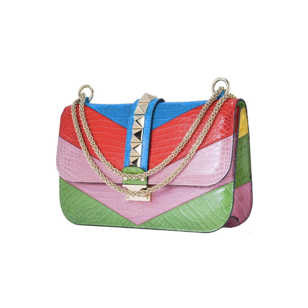 Valentino Multicolor Colorblock Crocodile Rockstud Glam Lock Medium Shoulder Bag
