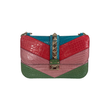 Load image into Gallery viewer, Valentino Multicolor Colorblock Crocodile Rockstud Glam Lock Medium Shoulder Bag
