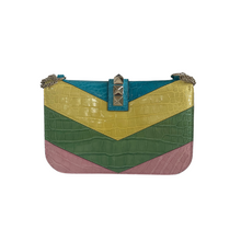 Load image into Gallery viewer, Valentino Multicolor Colorblock Crocodile Rockstud Glam Lock Medium Shoulder Bag
