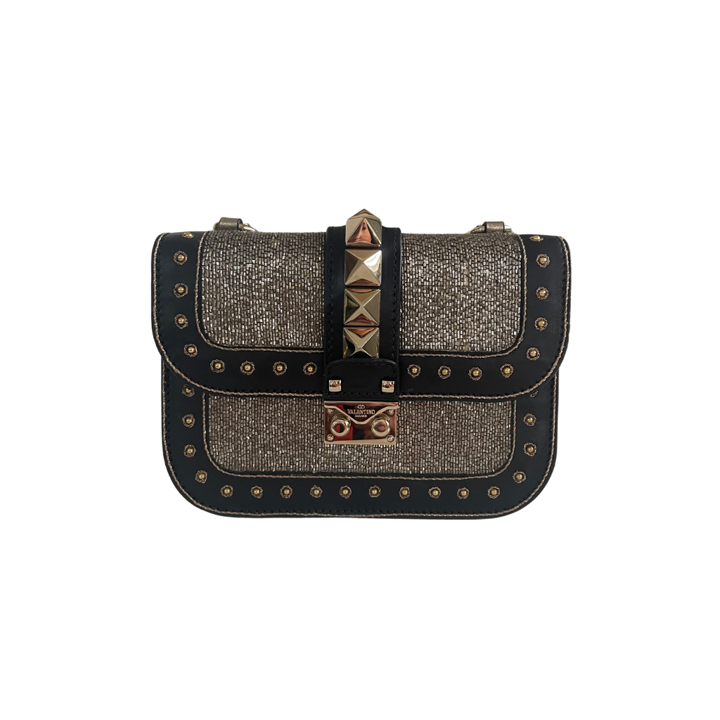 Valentino Rockstud Lock Small Bead Embellished Leather Shoulder Bag