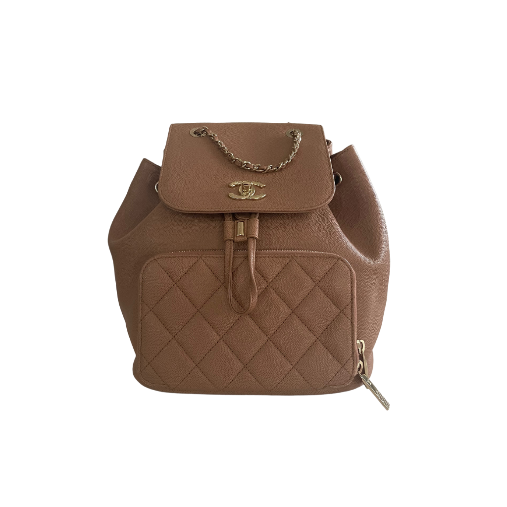 Chanel Beige Quilted Caviar Leather Business Affinity Backpack